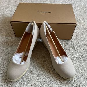New in box JCrew Jcrew Seville espadrille wedges in canvas in flax, size 8.5